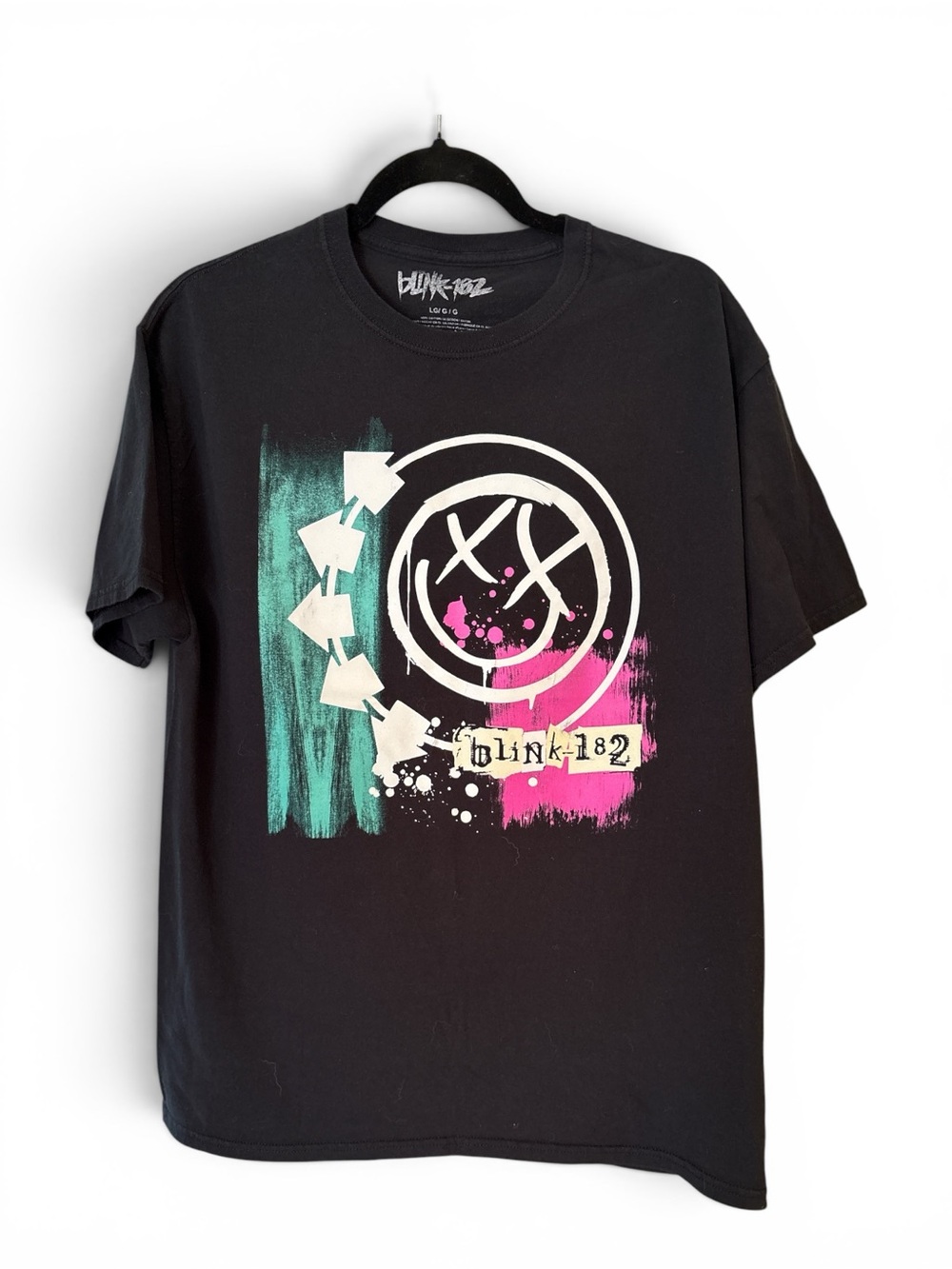 Blink-182 Short Sleeve Graphic Tee - Black with Teal & Pink Sz Large